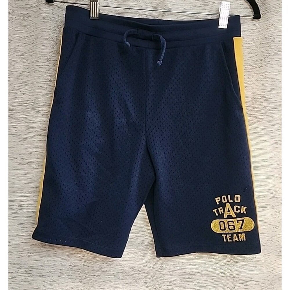 Polo Ralph Lauren Shorts Boys 14-16 Blue Yellow Mesh Athletic Track Drawstring